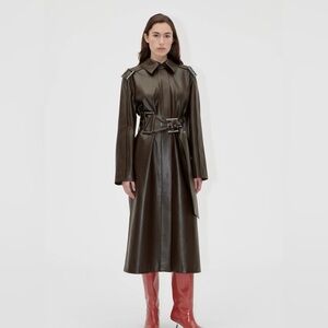 STINE GOYA Belted Leather Trench Coat Dark Brown